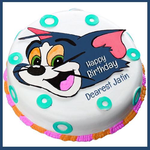 Print Name on Tom and Jerry Cartoon Birthday Cake For K