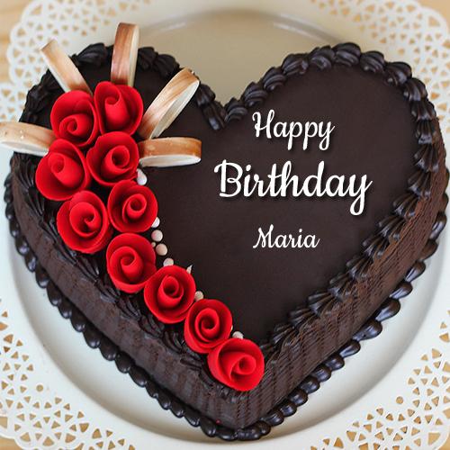 Beautiful Chocolate Heart Name Birthday Cake With Rose