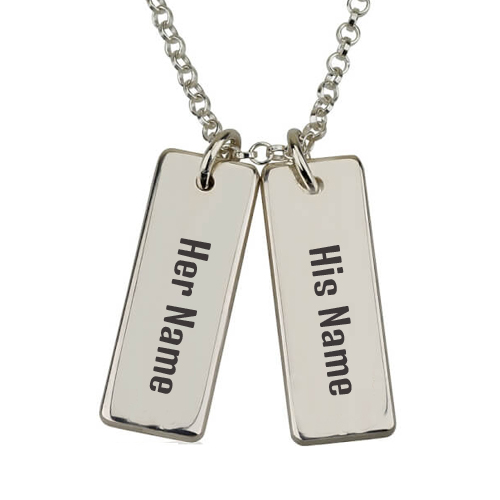 Write Name on Silver Vertical Bar Initial Necklace