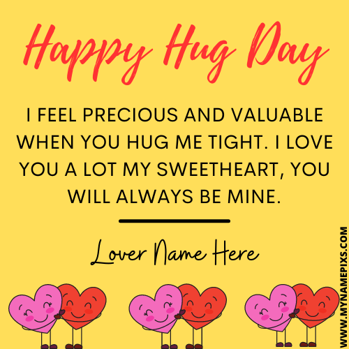 Write Name on Hug Day 2022 Pics With Romantic Hearts
