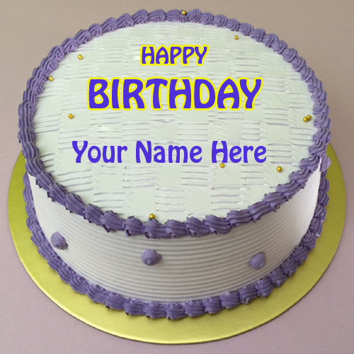Birthday Wishes Round Purple Cake With Custom Name