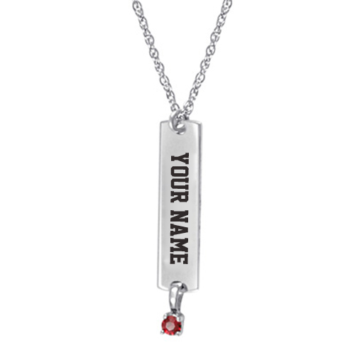 Vertical Sterling Silver Birthstone Pendant With Name