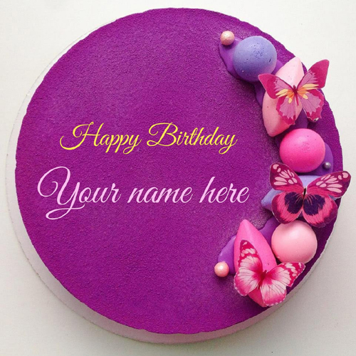 Purple Birthday Cake With Name Editing Option