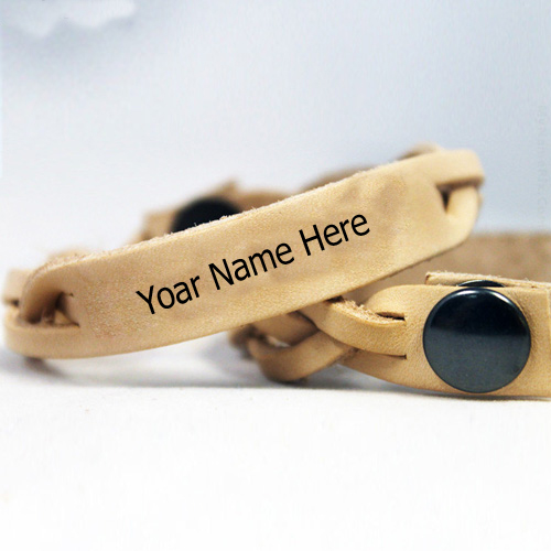 Write Name on Brown Leather Bracelet Jewellery Online