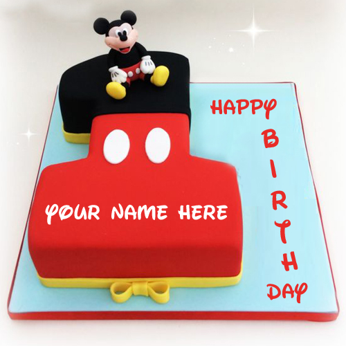 Happy First Birthday Wishes Mickey Cake With Your Name