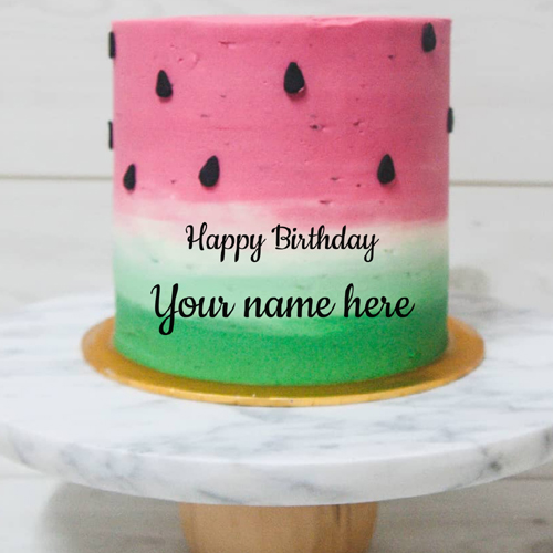 Print Name on Watermelon Pink Velvet Cake For Birthday