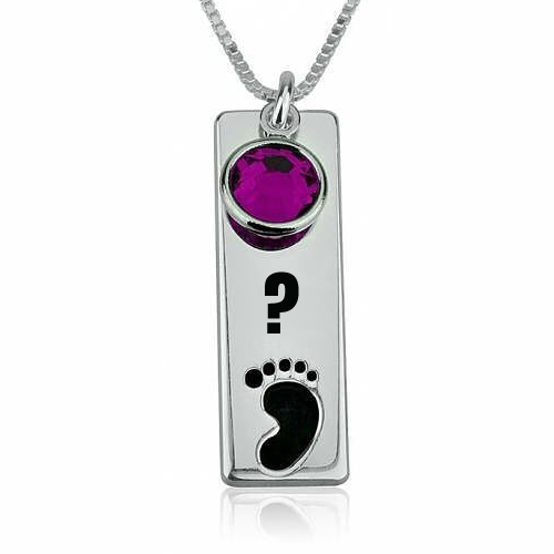 Print Name on Footprint Necklace With Purple Birthstone