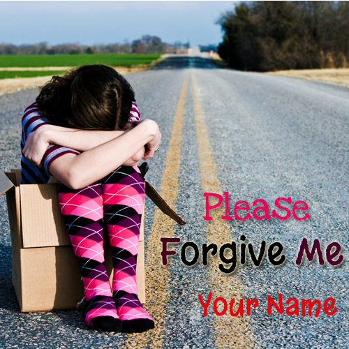 Write Name on Please Forgive Me Sad Girl Greeting Card