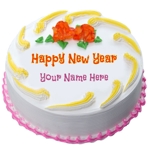 Happy New Year Wishes Round Cake Pics With Your Name