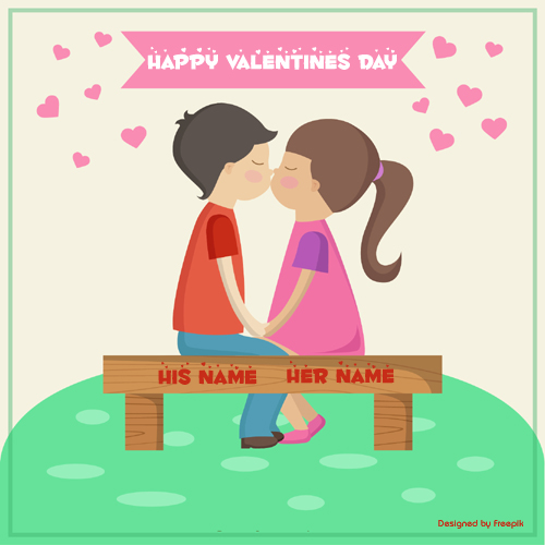 Happy Valentines Day Kissing Couple Greeting With Name