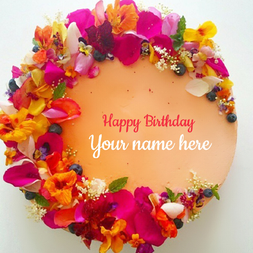 Beautiful Floral Art Birthday Wishes Cake Pic With Name