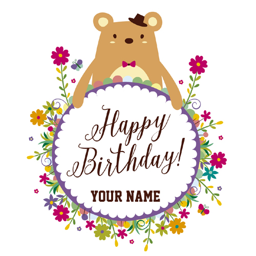 Happy Birthday Floral Frame Greeting With Your Name