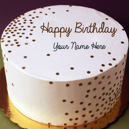 Write Name on Gold Dot Birthday Wishes Round Cake