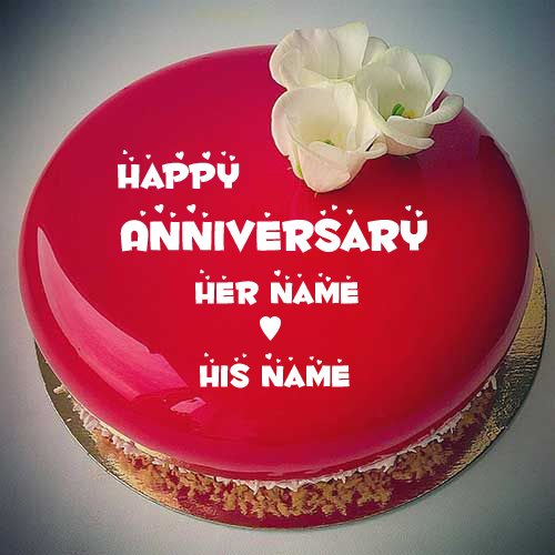 Happy Anniversary Mirror Glass Cake With Couple Name