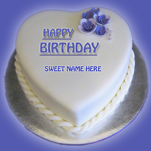 Write Name on Purple Velvet Birthday Cake With Flowers
