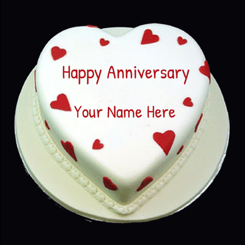 Write Name on Happy Anniversary Heart Cake