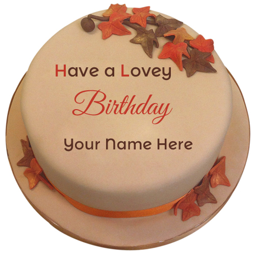 Write Name on Autumn Leave Classic Round Birthday Cake