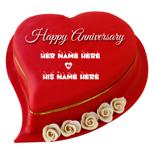 Heart Shape Love Cake For Anniversary With Couple Name