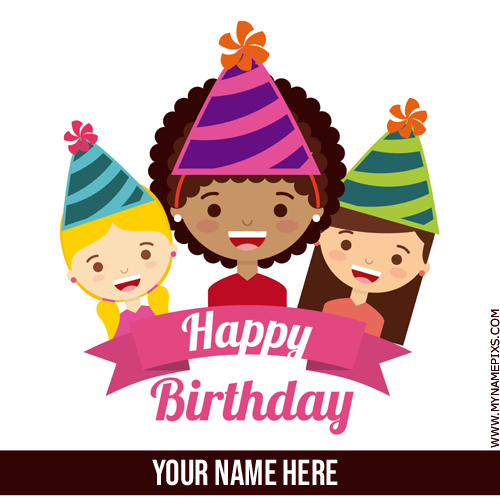 Write Name on Happy Birthday Wishes Greeting For Kids