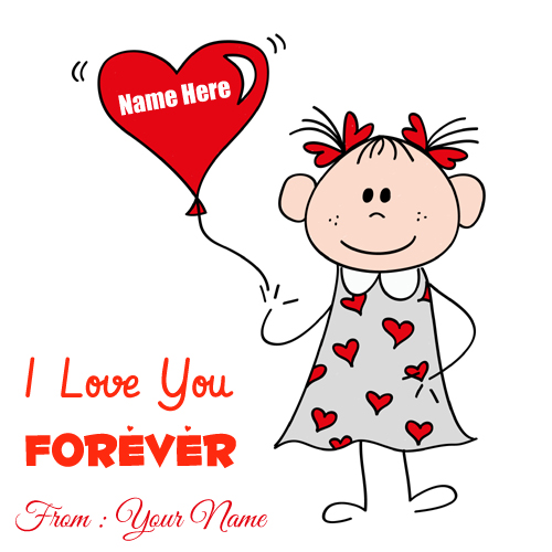 Write Name on Cartoon Love You Forever Greeting Card