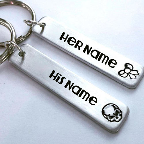 Aluminium Metal Couple Bar Keychain With Lover Name