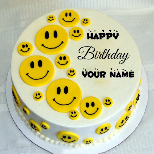 Happy Birthday Cute Funny Smiley Cake With Name