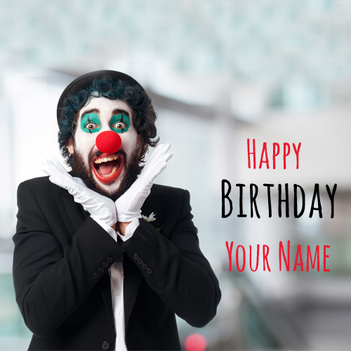 Funny Clown Wishes Happy Birthday Greeting With Name