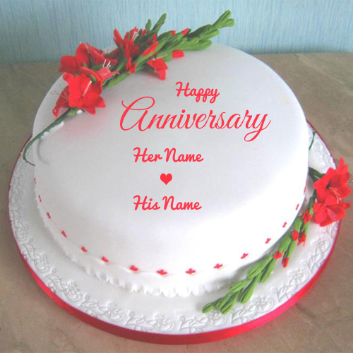 Happy Wedding Anniversary Floral Love Cake With Name
