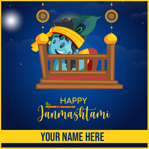 Write Name on Krishna Janmashtami 2021 Status Image