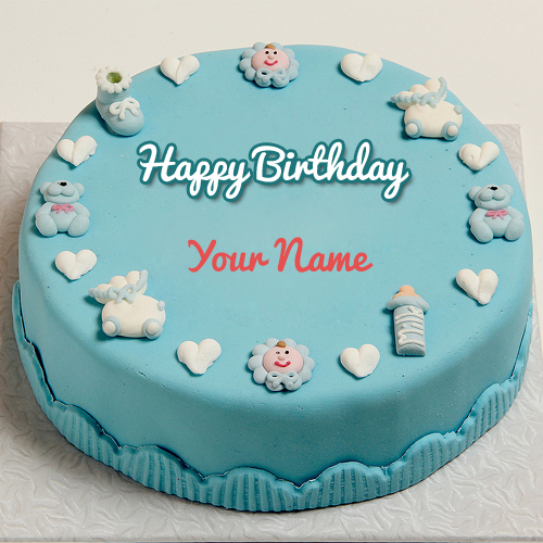 Write Name on Happy First Birthday Cute Toys Cake