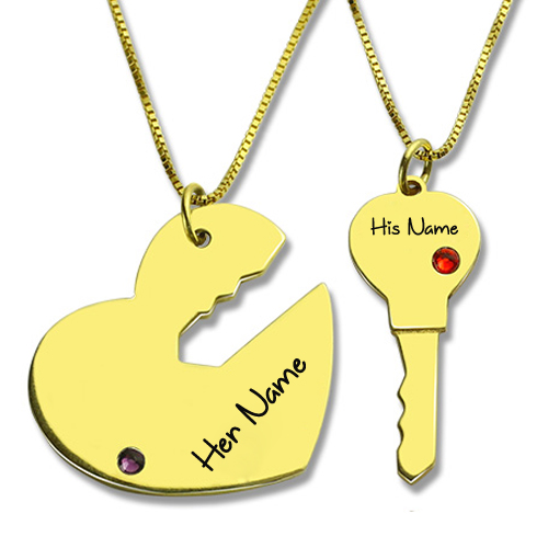 Key to My Heart Couple Pendant Necklace With Your Name
