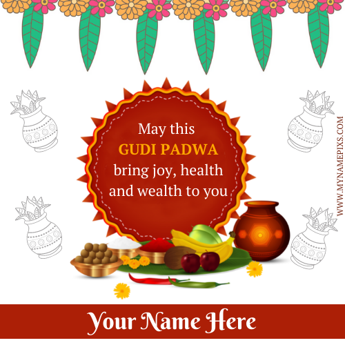 Gudi Padwa Wishes Elegant Greeting Card With Name