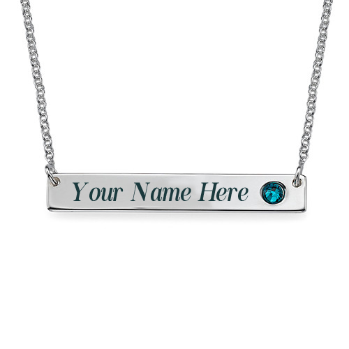 Write Your Name On Silver Bar Necklace with Birthstone
