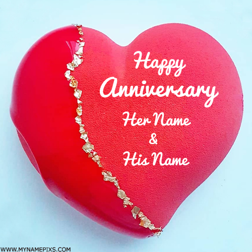 Write Couple Name on Beautiful Heart Anniversary Cake