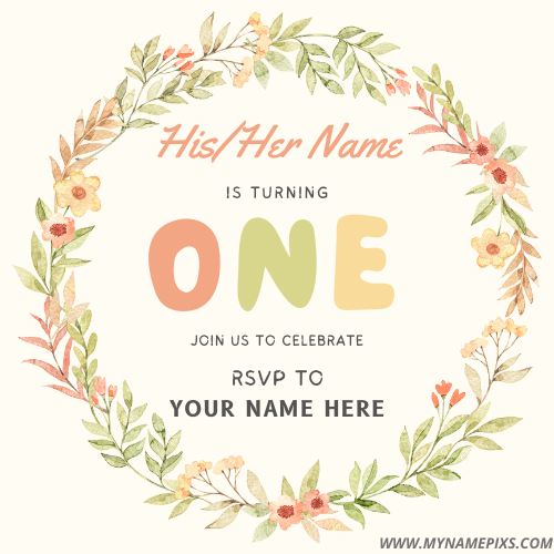 First Birthday Invitation Greeting Card With Your Name