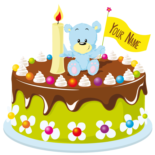 Happy Birthday Cute Teddy Cake Greeting With Your Name
