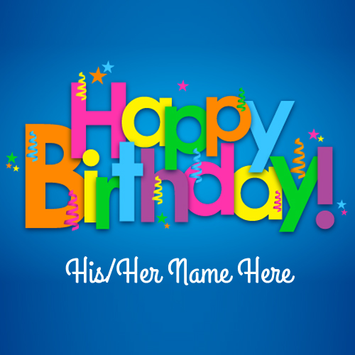Write Name on Colored Happy Birthday Designer Greeting
