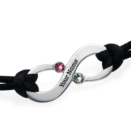 Write Name on Couples Infinity Bracelet with Birthstone