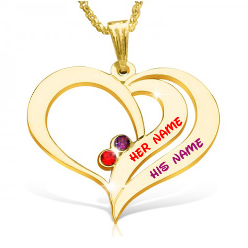 Gold Plated Heart Birthstone Name Necklace Profile Pics