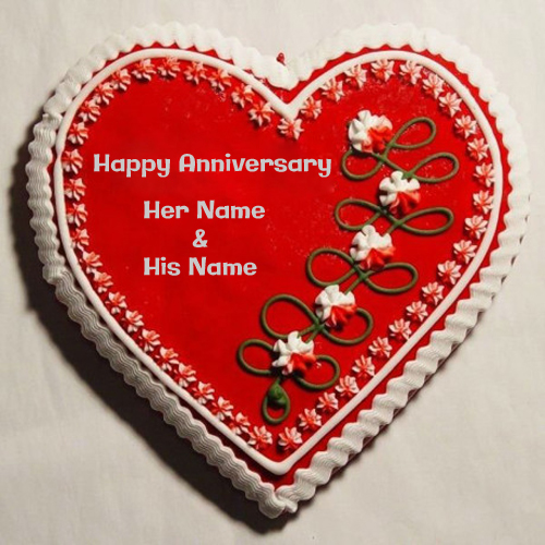 Beautiful Anniversary Red Heart Velvet Cake With Name