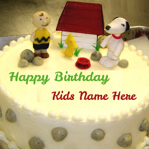 Write Name On Dog House Birthday Cake For Kids
