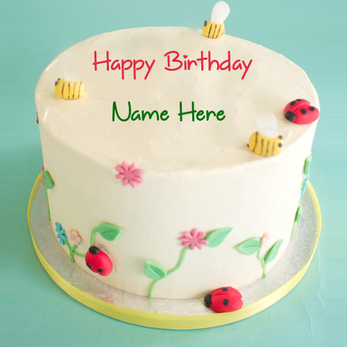 Write Name on Happy Birthday Bumble Bee Birthday Cake
