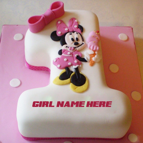 Happy 1st Birthday Minnie Mouse Cake For Kids With Name