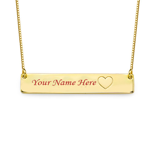 Write Your Name On Gold Plated Bar Nice Necklace Online