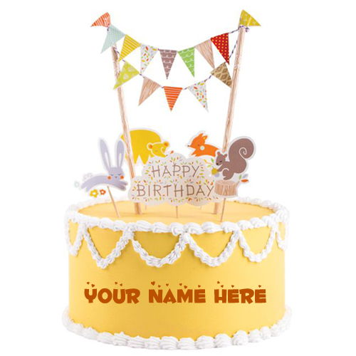 Forest Critter Bunting Birthday Cute Cake With Name