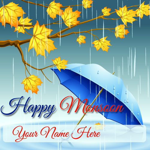 Write Name on Happy Monsoon Wishes Greetings Online