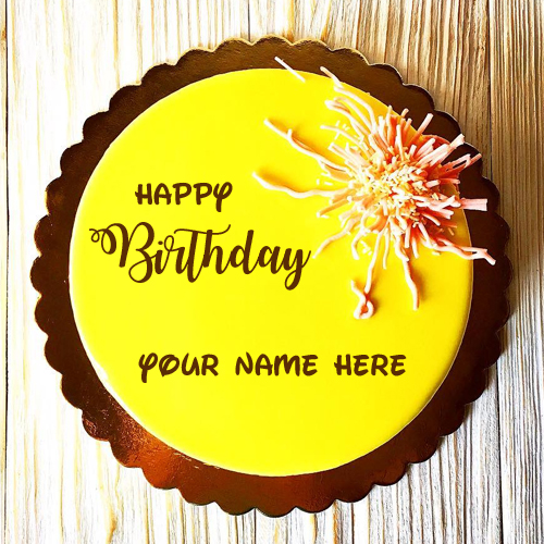 Write Name on Happy Birthday Wishes Yellow Round Cake
