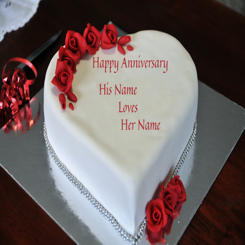 Write Couple Name On Red Rose Anniversary Cake Pic