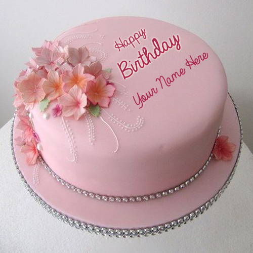 Pink and Sparkly Single Tier Birthday Cake With Name