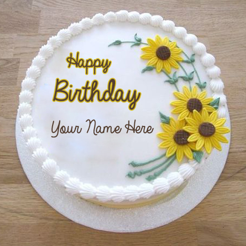 Name Birthday Wishes Decent Cake With Sunflowers